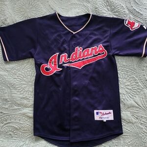 Cleveland Indians Jersey Navy and Red Chief Wahoo